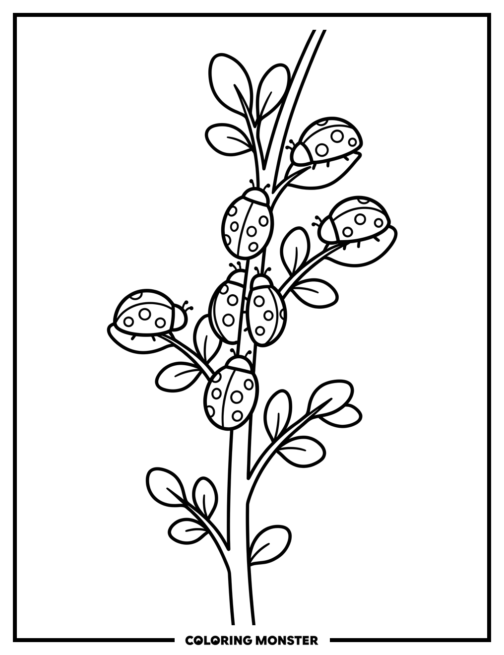 Ladybugs on a Plant Stem Coloring Page