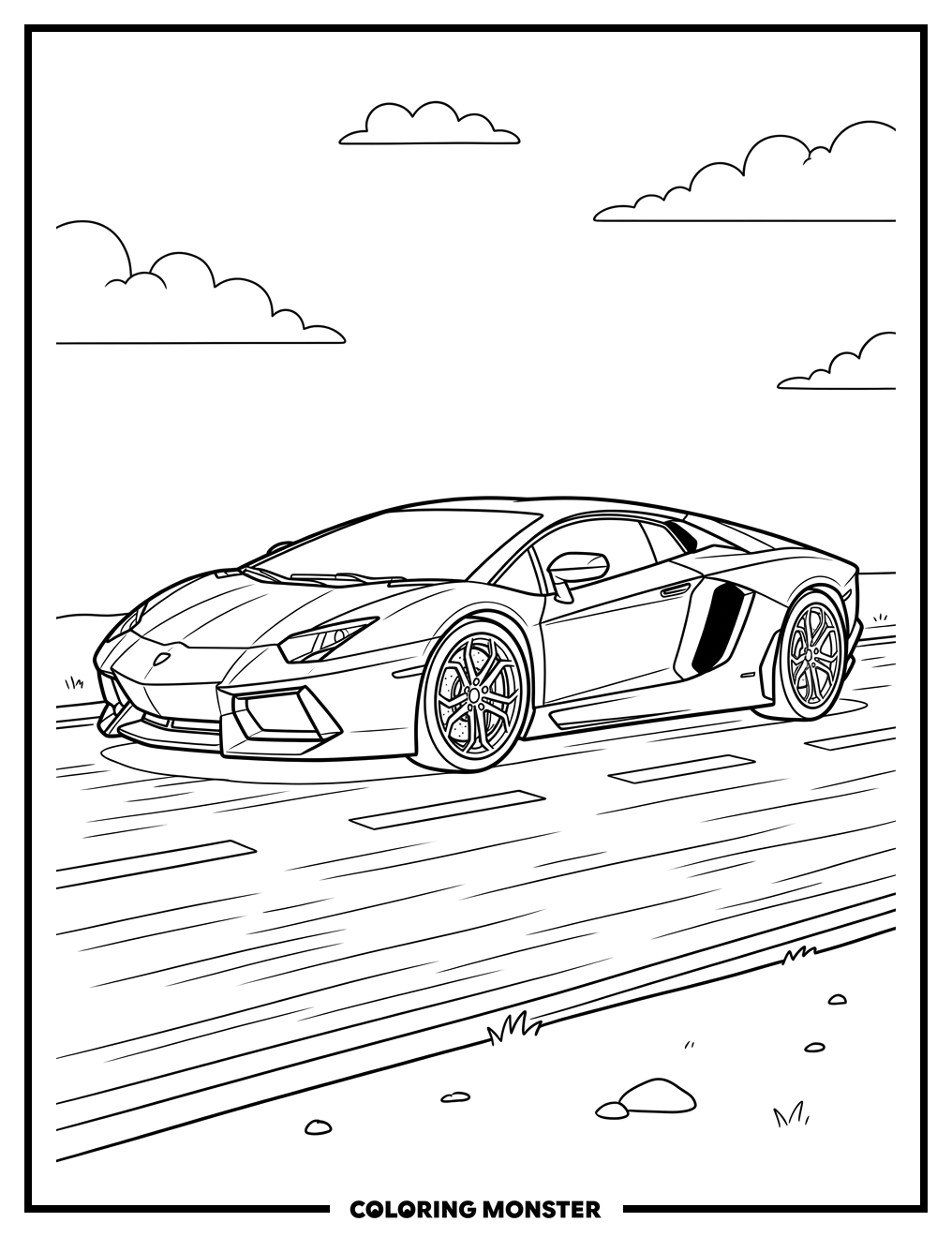 Lamborghini Aventador On Road Coloring Page
