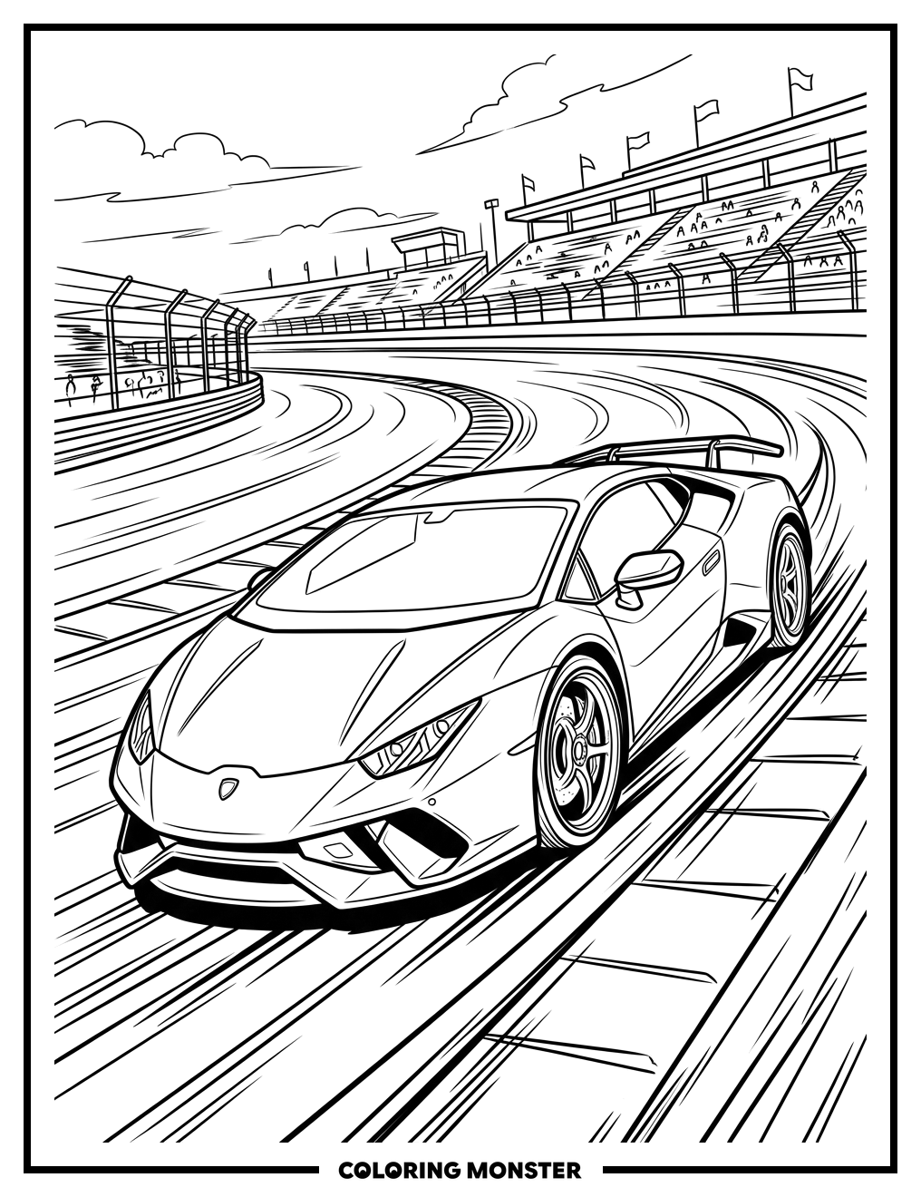 Lamborghini Race Car on Track Coloring Page