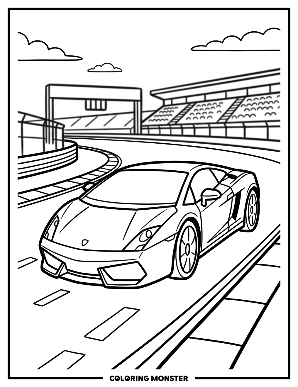 Lamborghini Race Car Speeding Coloring Page
