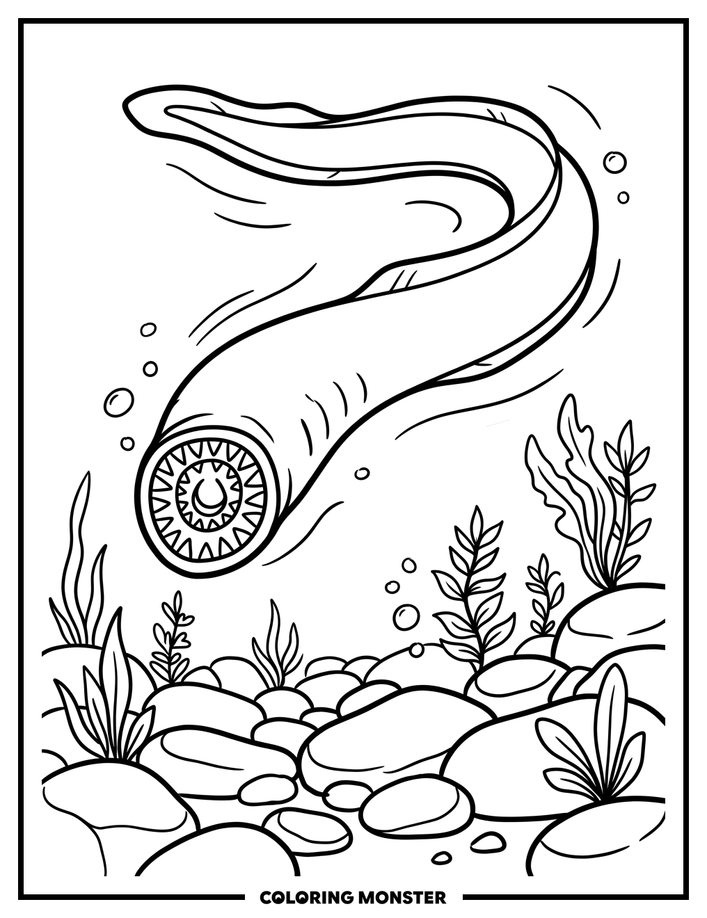 Lamprey Swimming in Clear Water Coloring Page