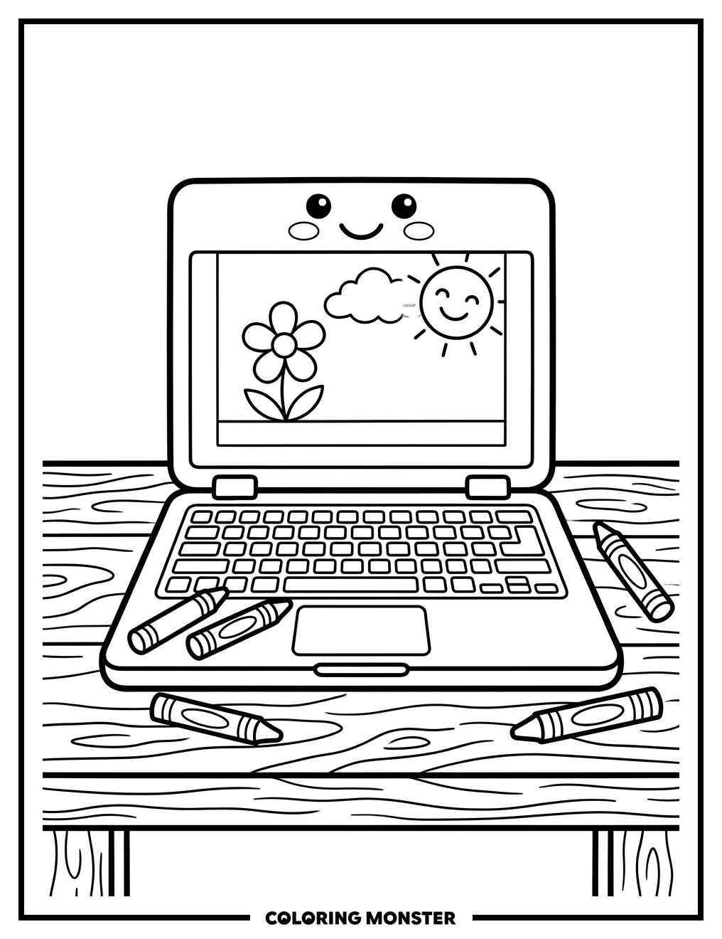 Laptop Computer with Coloring Page Coloring Page
