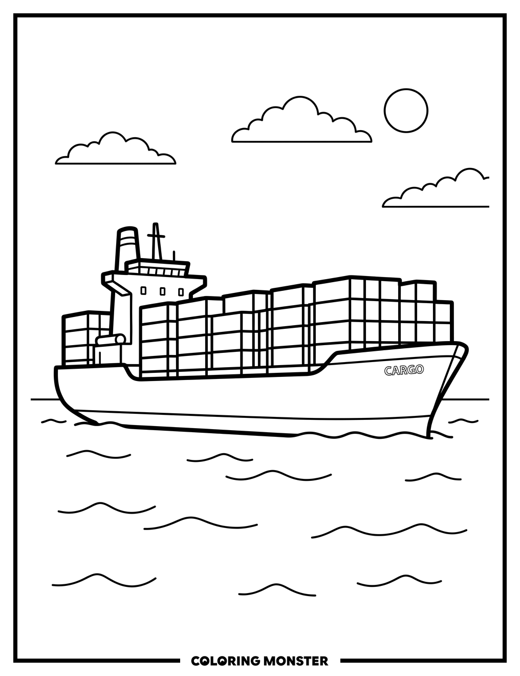 Large Cargo Ship Sailing Coloring Page