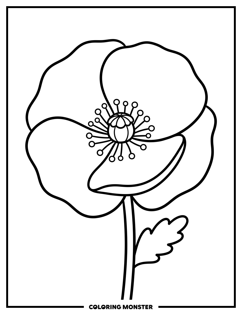 Large Poppy Flower Close-Up Coloring Page