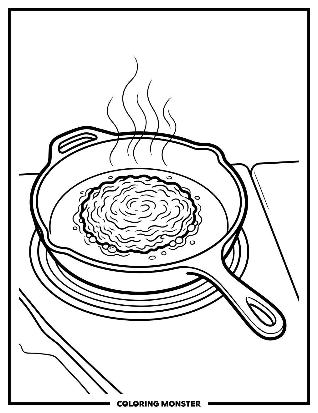 Latke Sizzling in Skillet Coloring Page