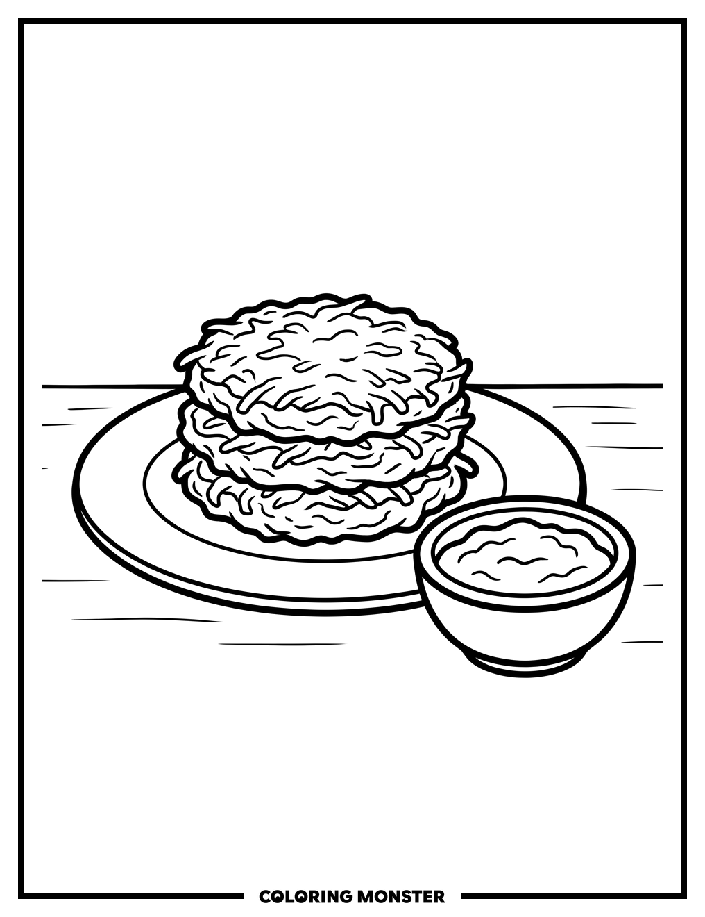 Latkes and Applesauce Plate Coloring Page