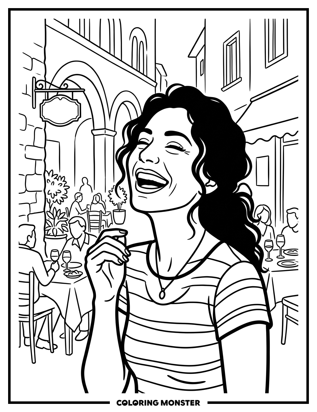 Laughing Italian Woman Coloring Page