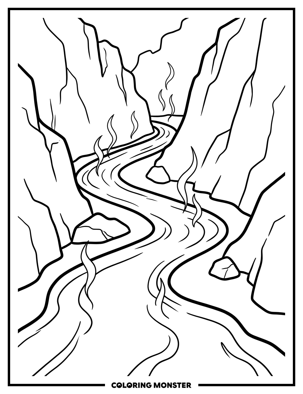 Lava River in Rocky Canyon Coloring Page