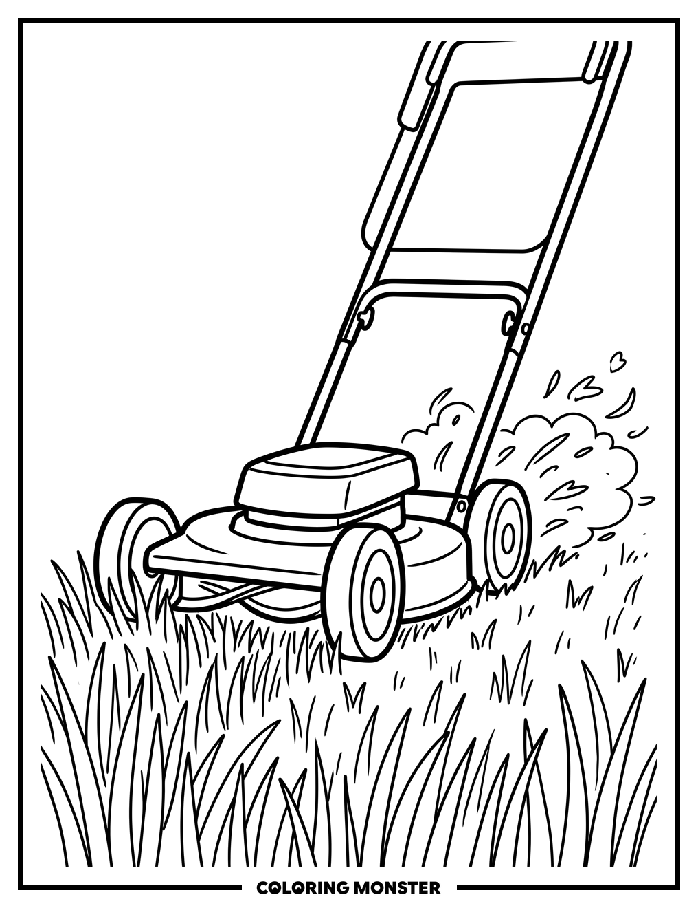 Lawn Mower Cutting Grass Coloring Page