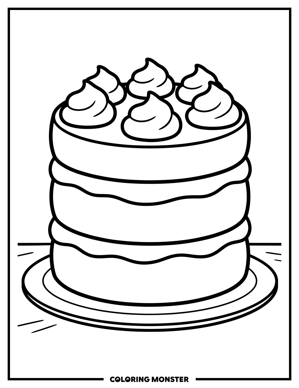 Layered Cake With Frosting Swirls Coloring Page