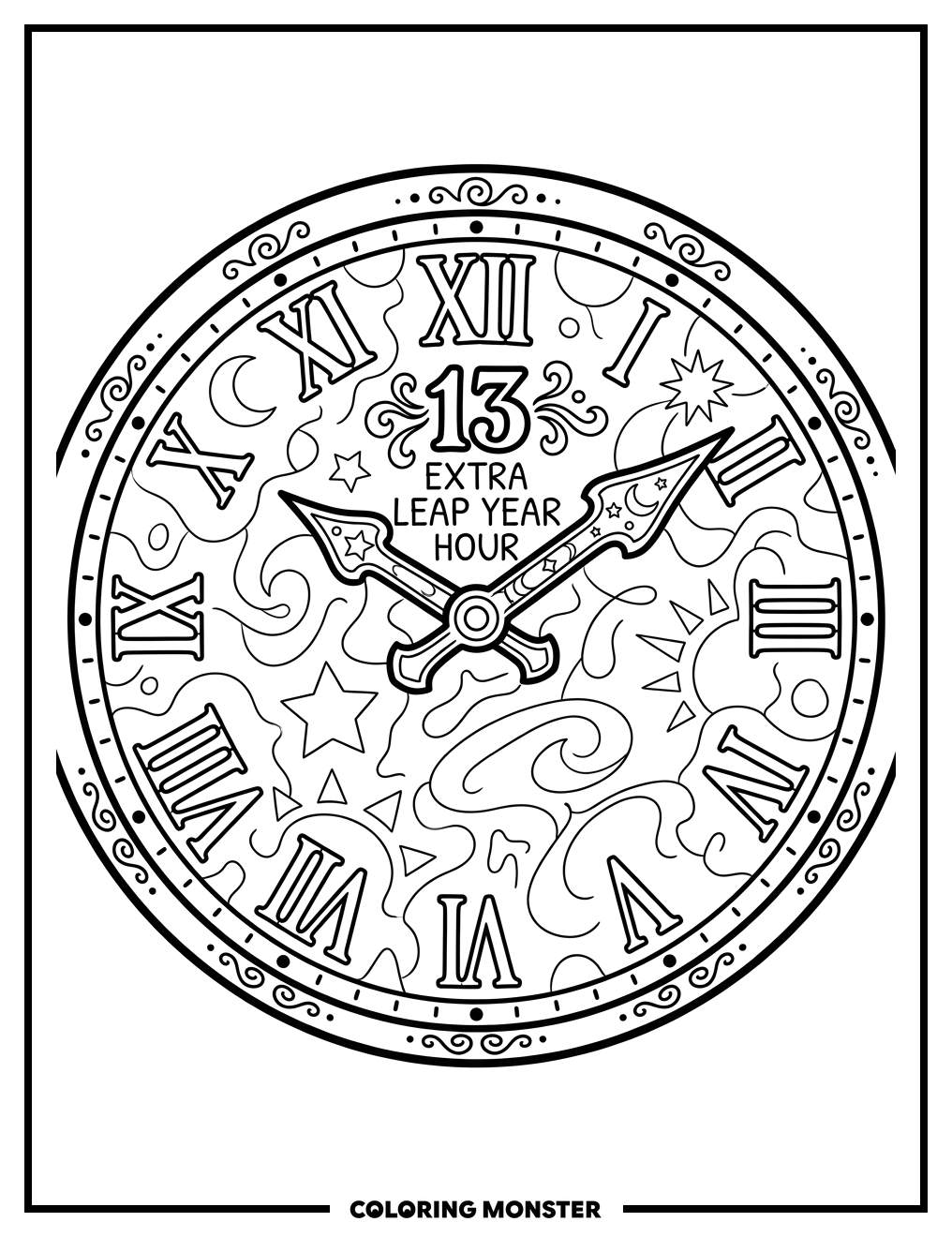 Leap Year Clock Face Coloring Page