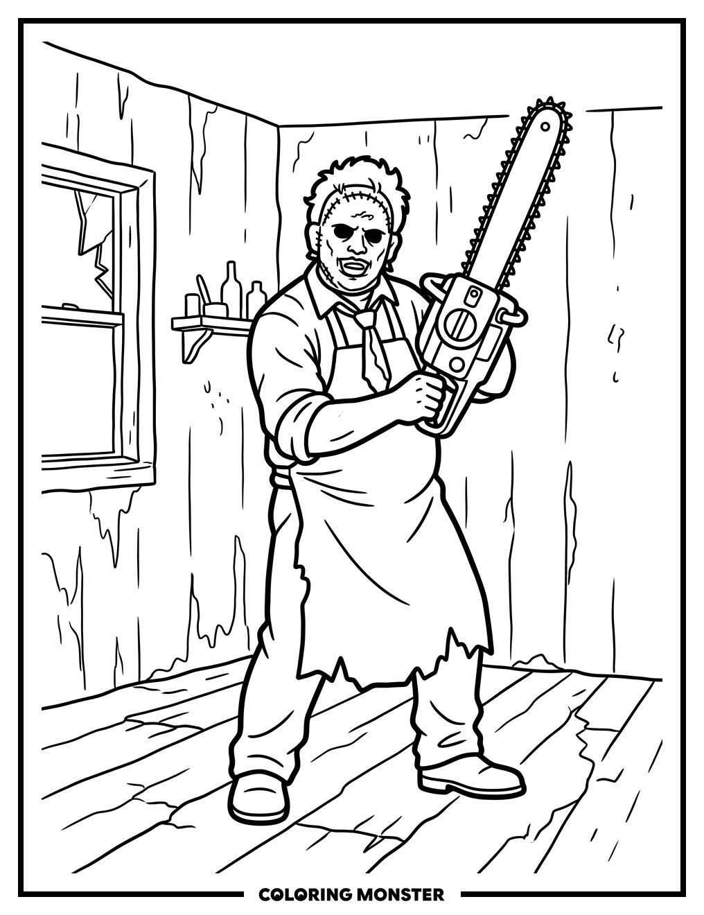Leatherface With Chainsaw Coloring Page