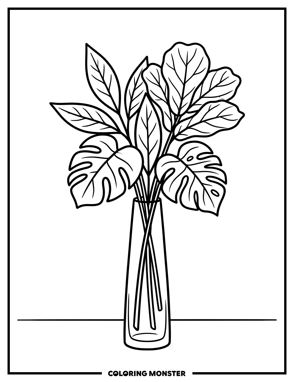 Leaves in a Vase Coloring Page