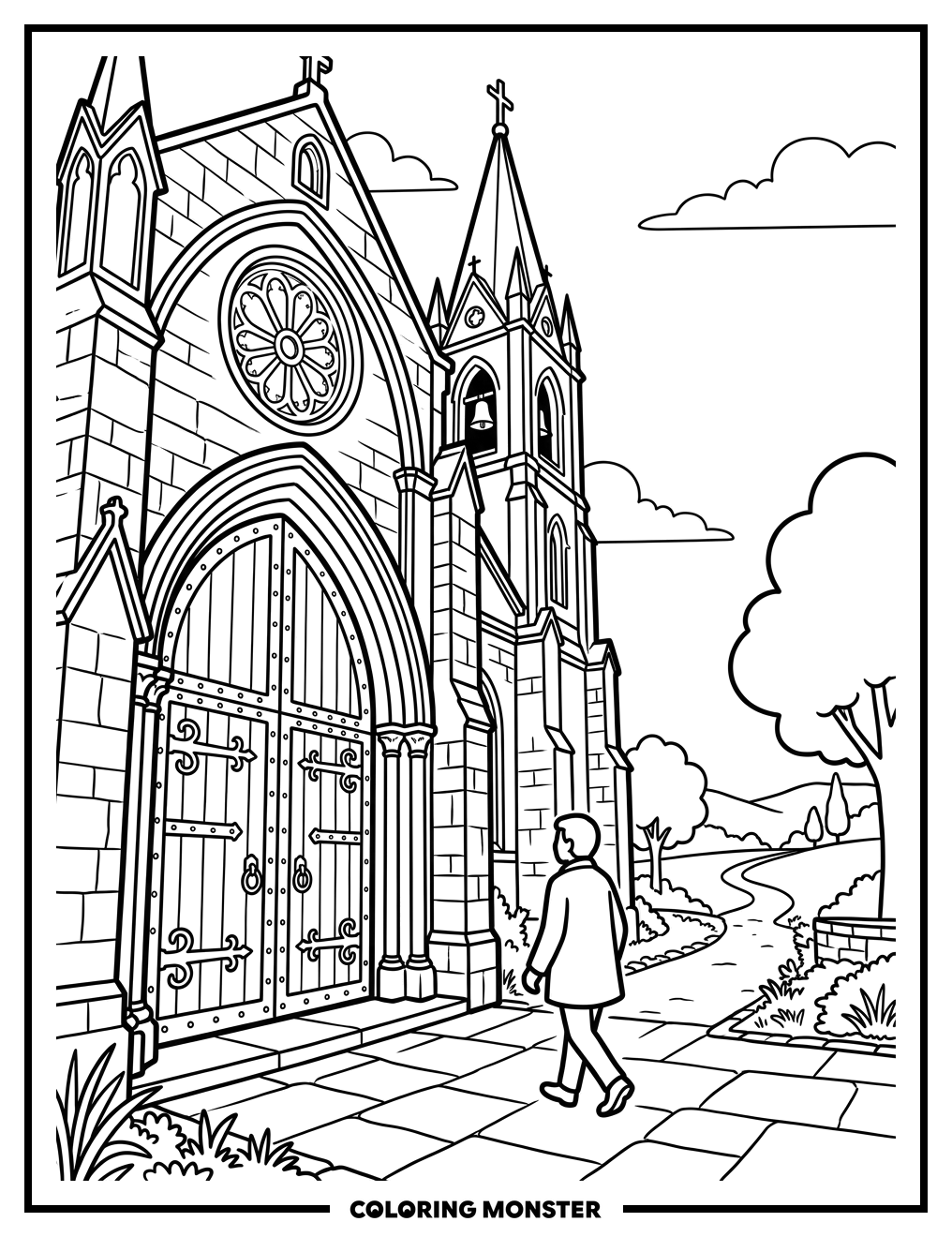 Leaving The Grand Church Coloring Page