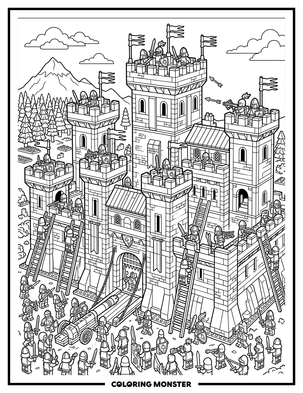 Lego Castle Under Siege Battle Coloring Page
