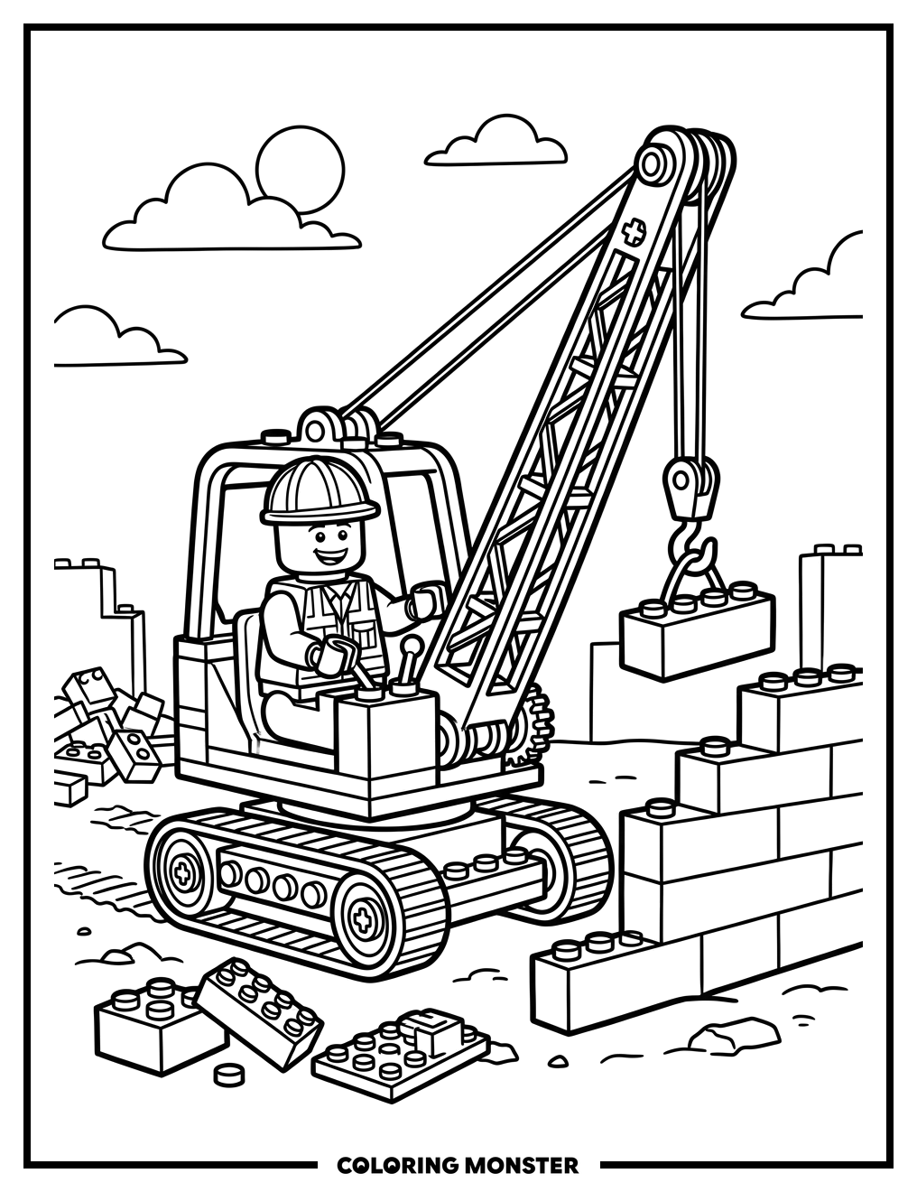 Lego Construction Worker Crane Coloring Page