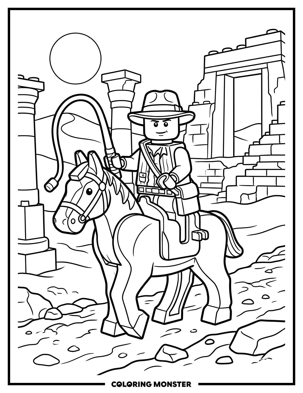 Lego Indiana Jones on Horse Coloring Page
