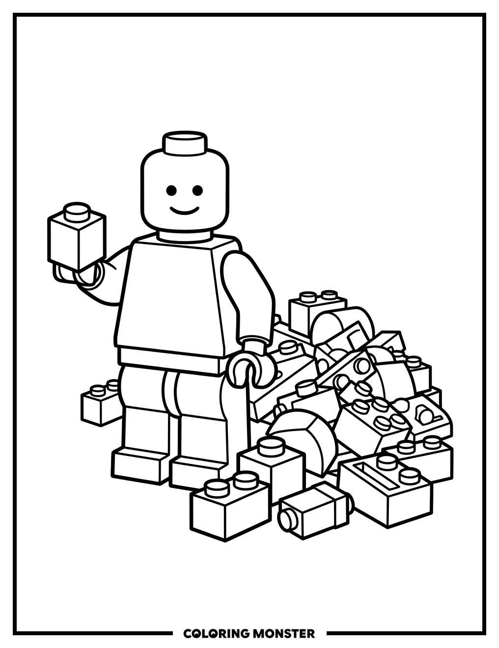Lego Minifigure With Building Blocks Coloring Page