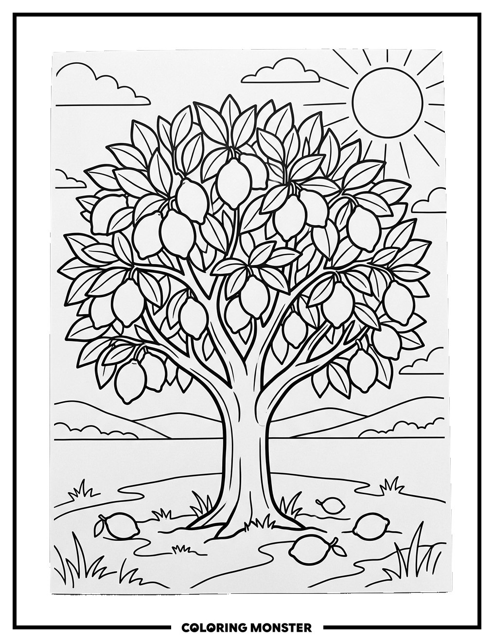 Lemon Tree In Sunny Field Coloring Page