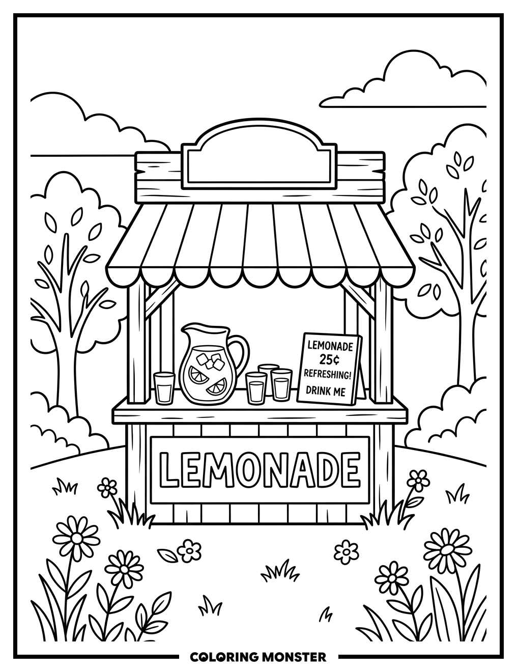 Lemonade Stand on Sunny Lawn Coloring Page