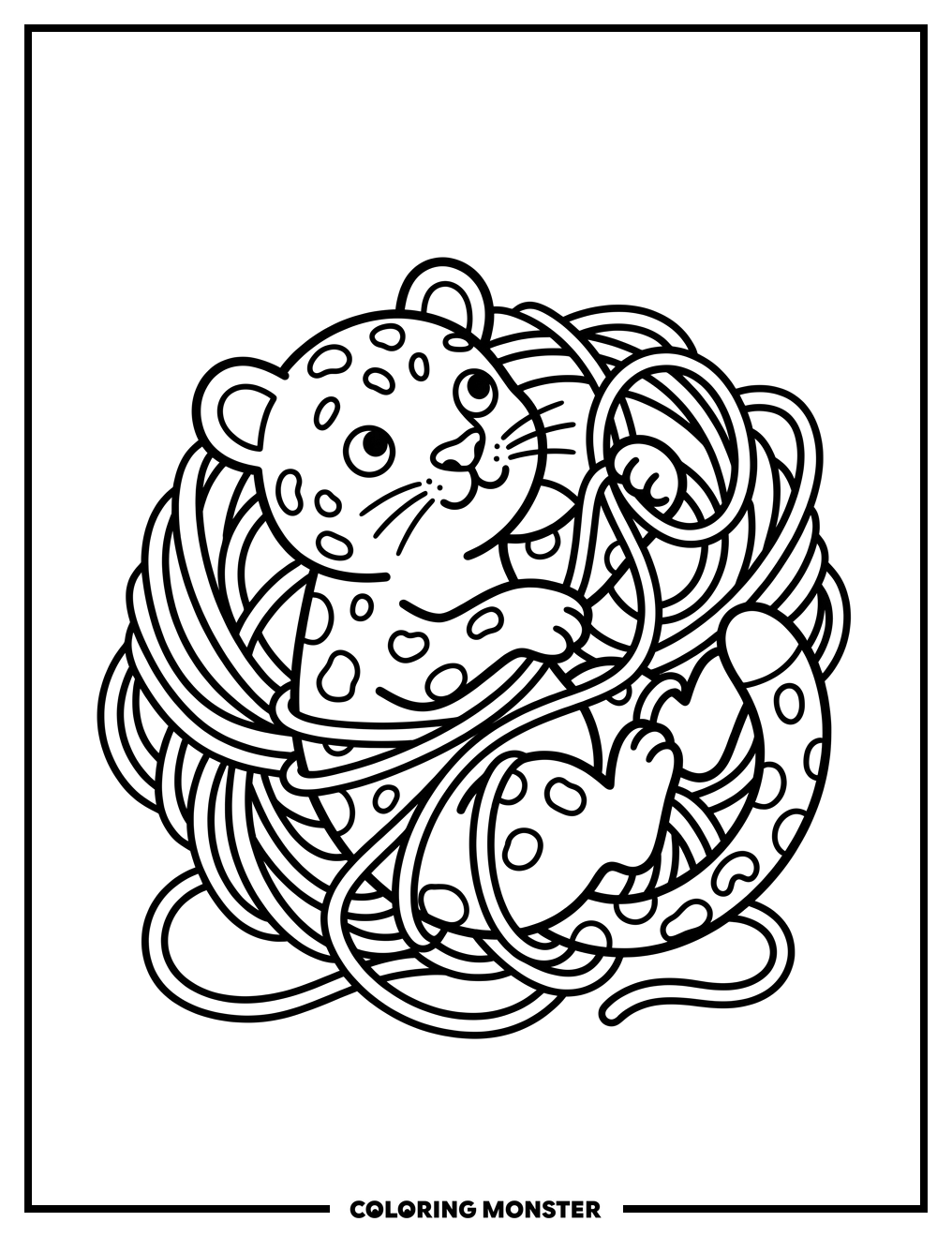Leopard Cub and Yarn Ball Coloring Page