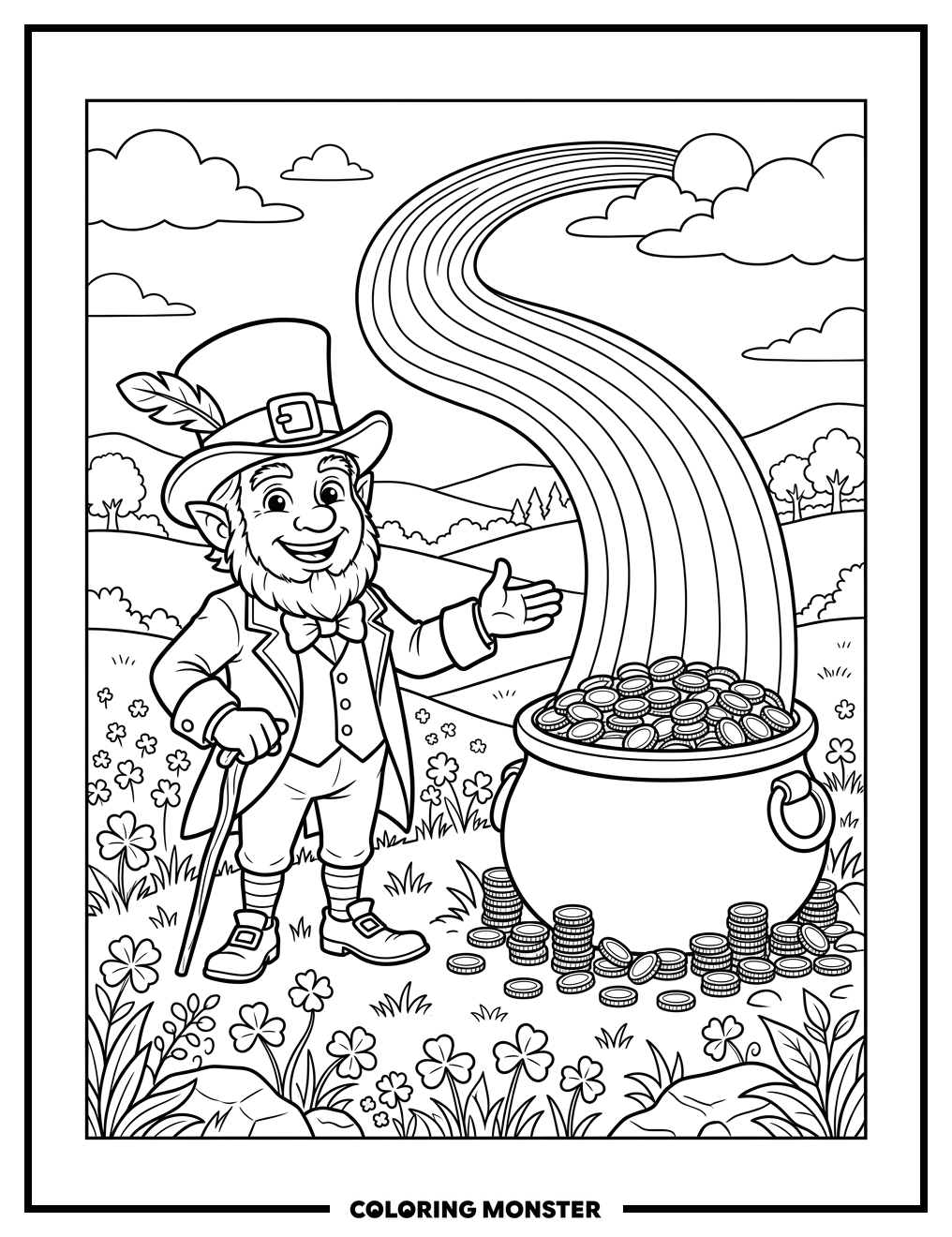 Leprechaun and Pot of Gold Coloring Page
