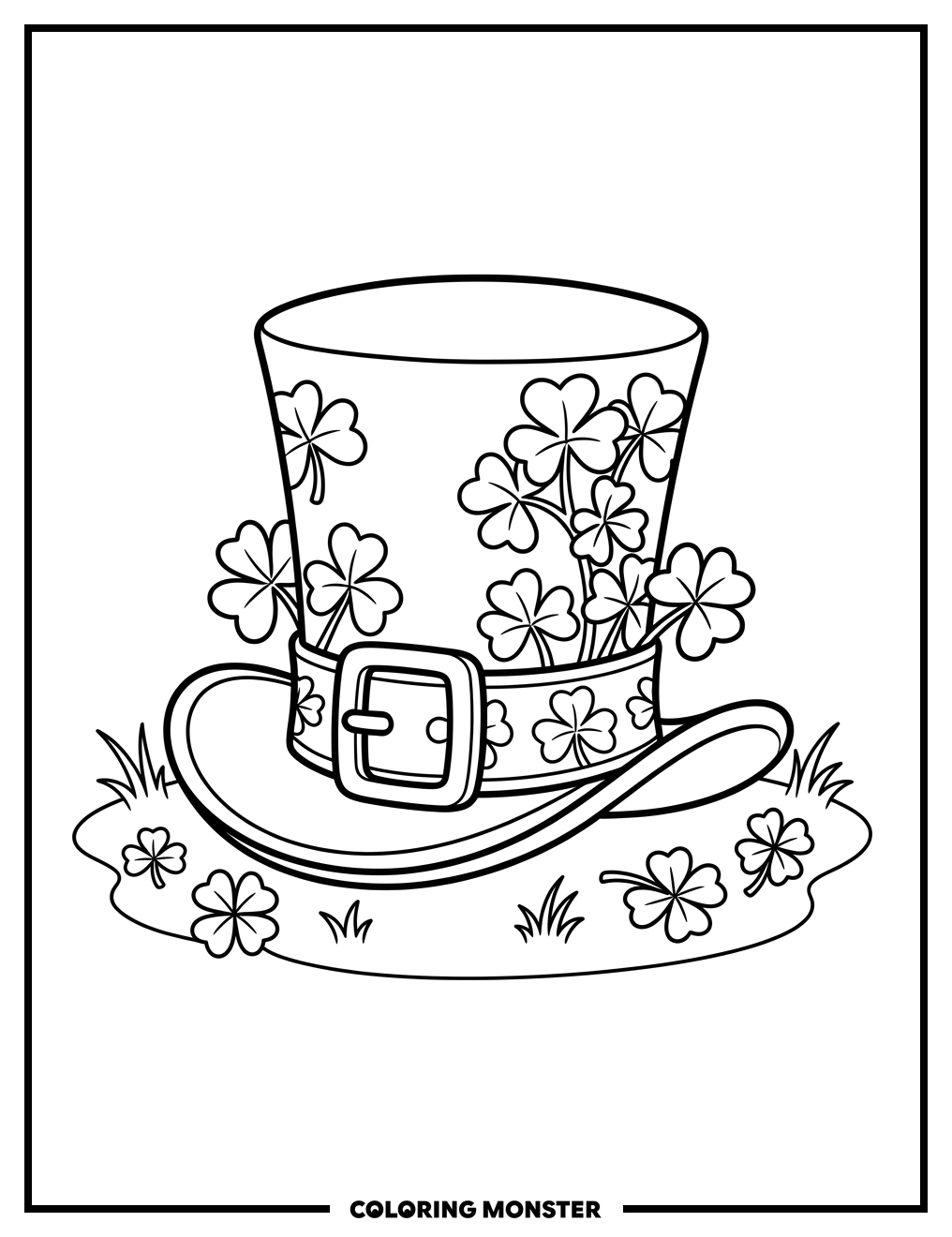 Leprechaun Hat with Shamrocks Coloring Page