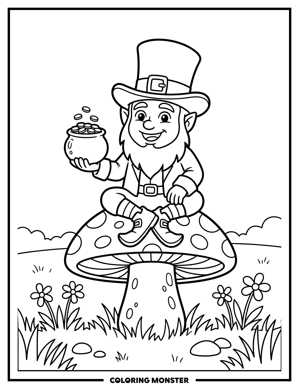 Leprechaun on a Mushroom Coloring Page