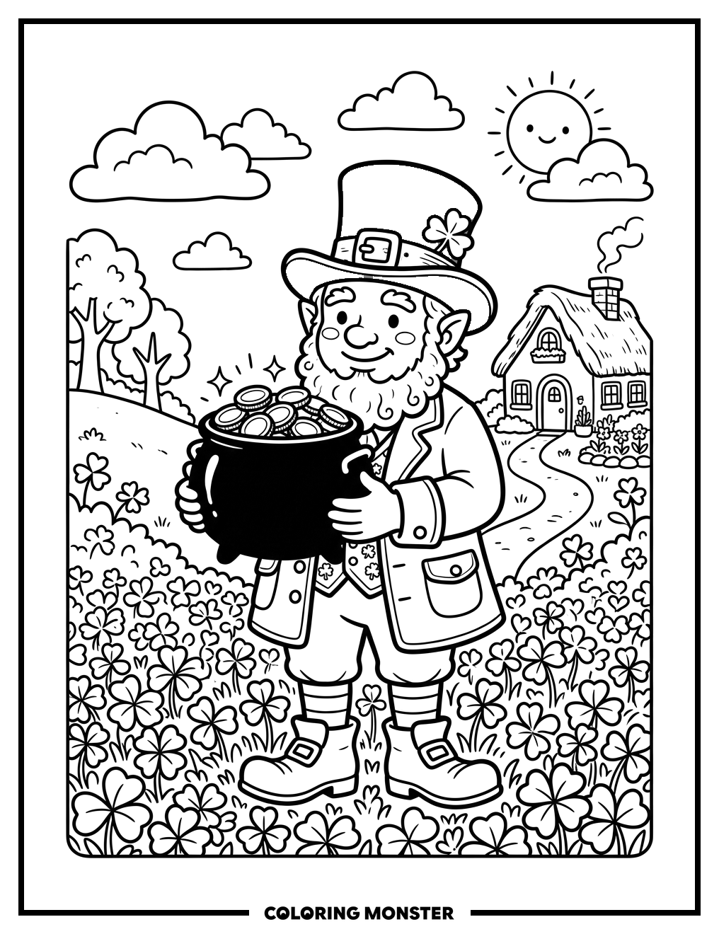Leprechaun's Pot of Gold Coloring Page