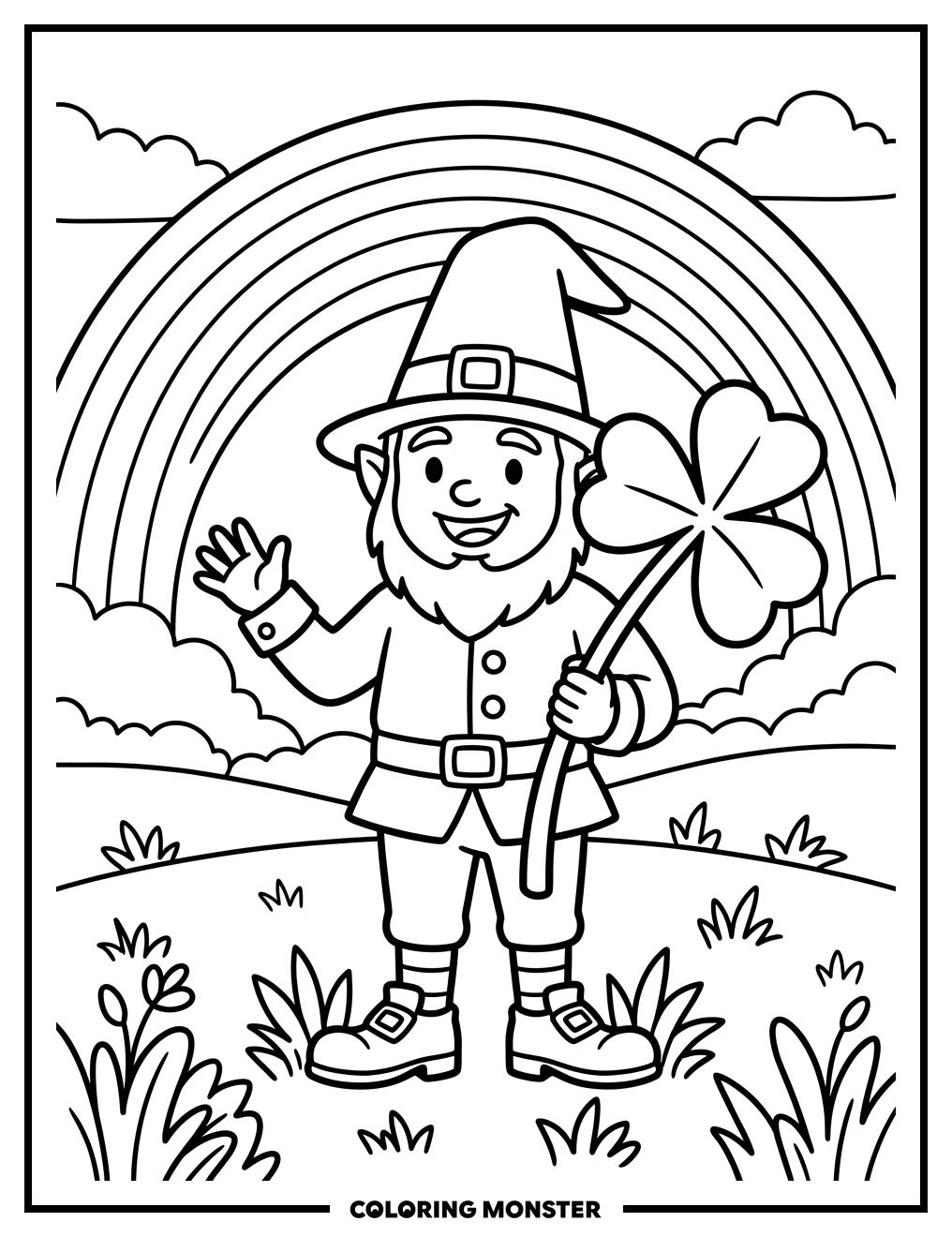 Leprechaun with Lucky Shamrock Coloring Page
