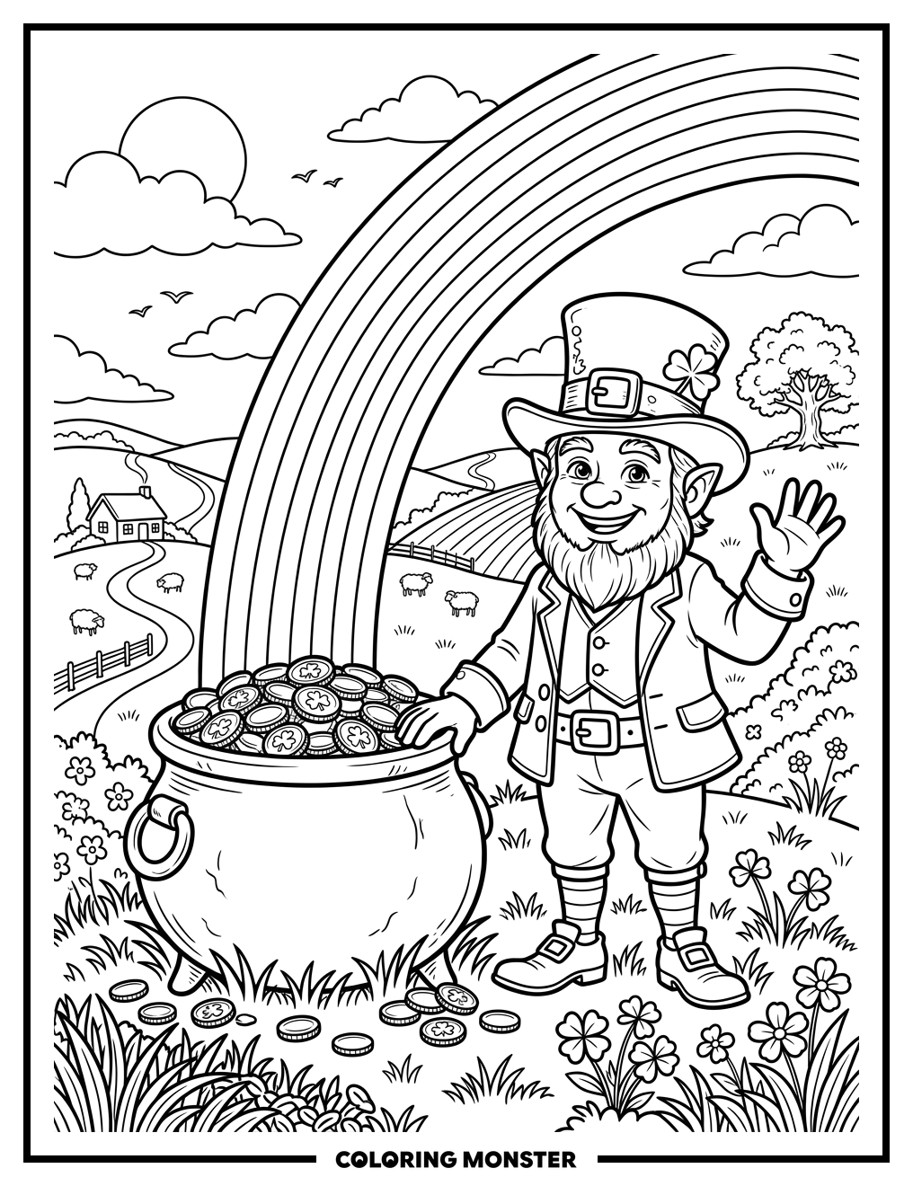 Leprechaun With Pot of Gold Coloring Page