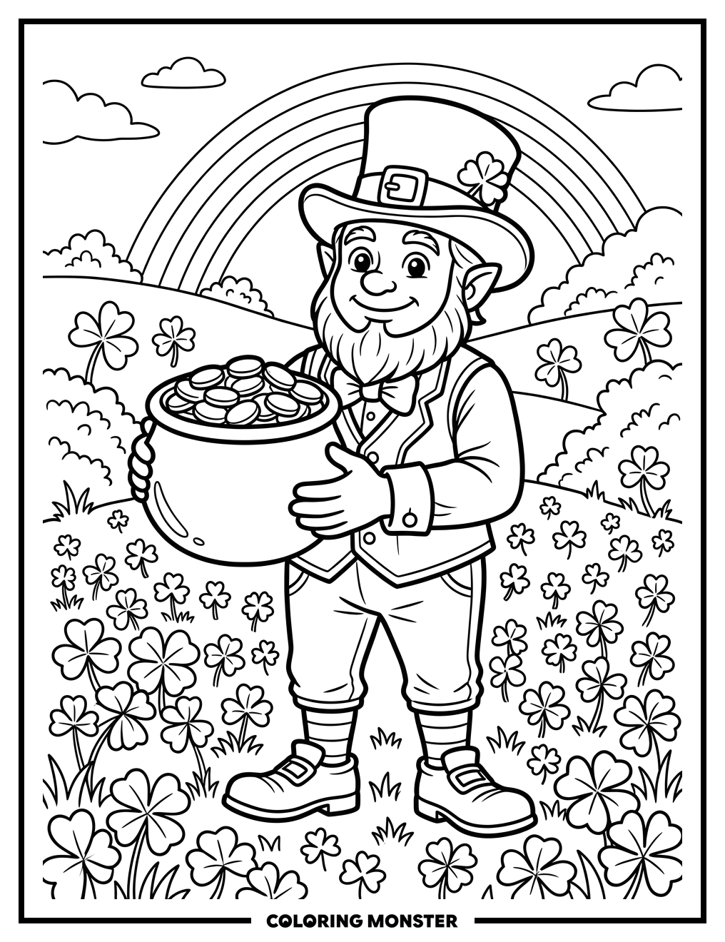 Leprechaun With Pot of Gold Coloring Page