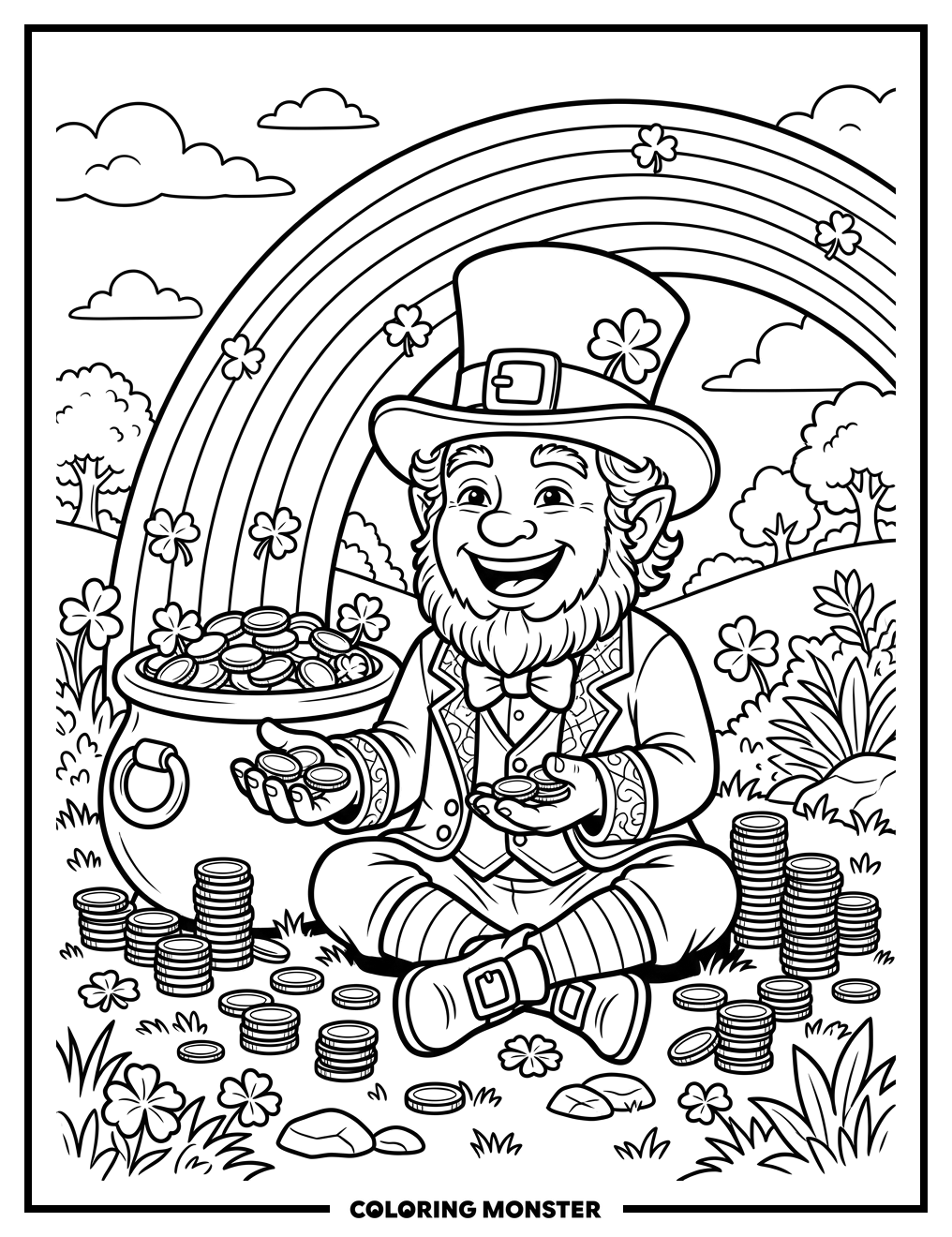 Leprechaun With Pot Of Gold Coloring Page