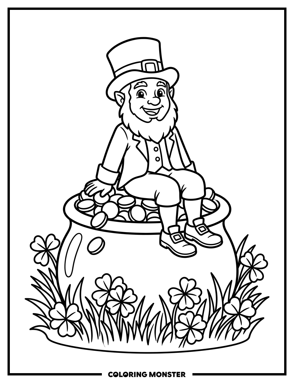 Leprechaun With Pot of Gold Coloring Page