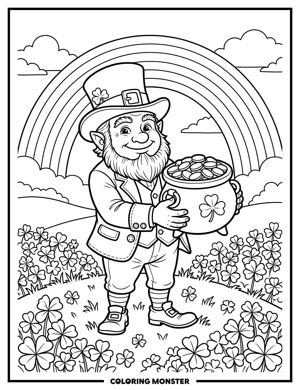 Leprechaun With Pot of Gold Coloring Page