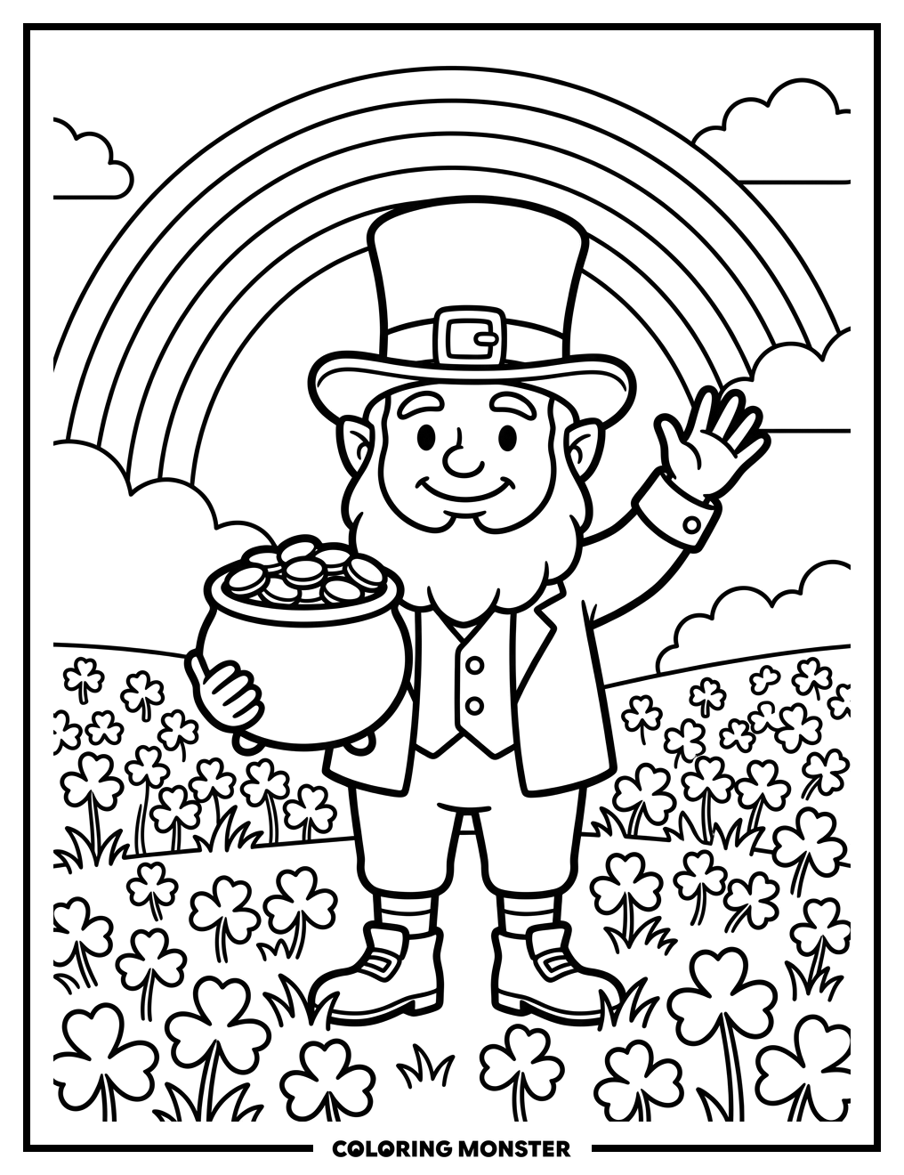 Leprechaun With Pot of Gold Coloring Page