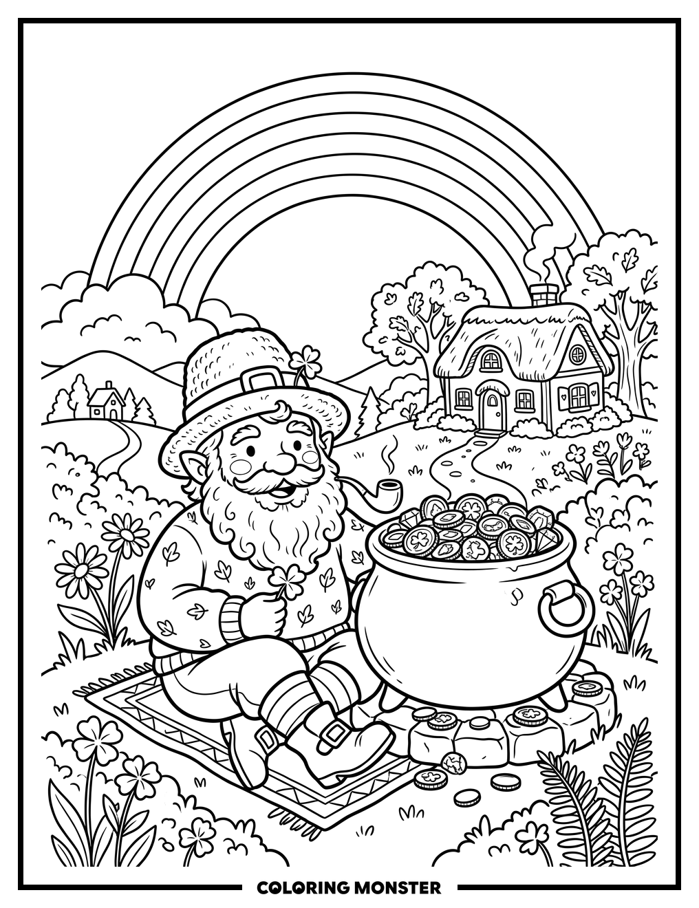 Leprechaun With Pot Of Gold Coloring Page
