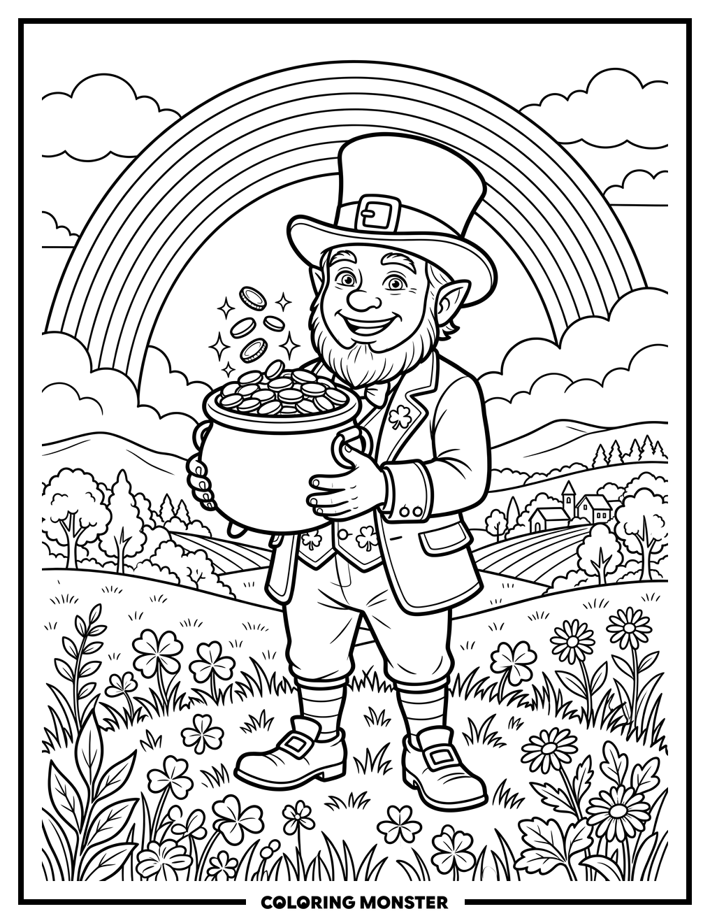 Leprechaun With Pot of Gold Coloring Page