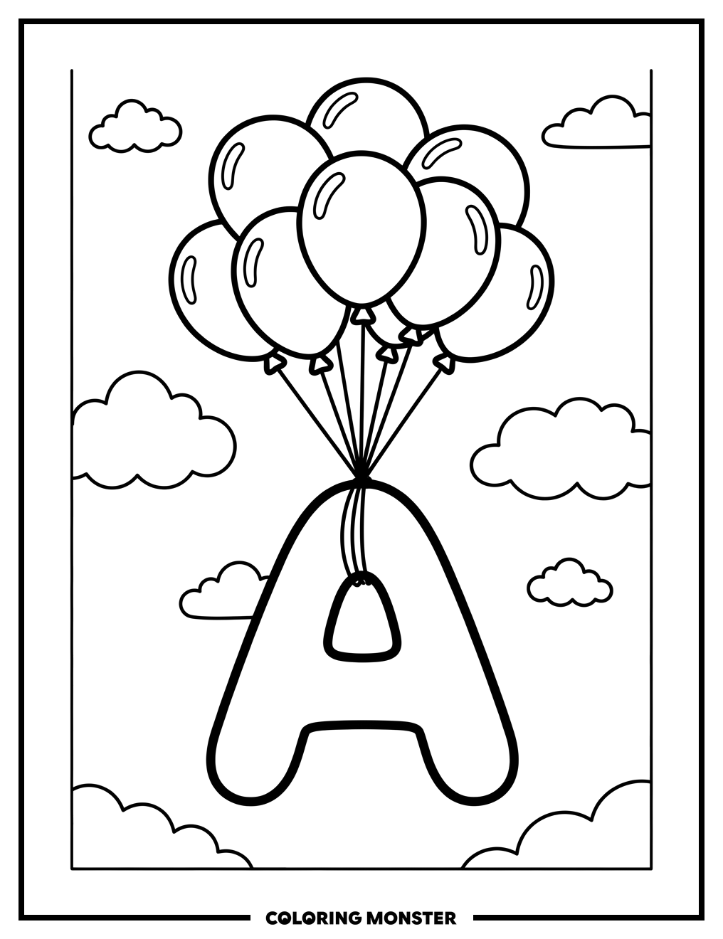 Letter A With Balloons Coloring Page