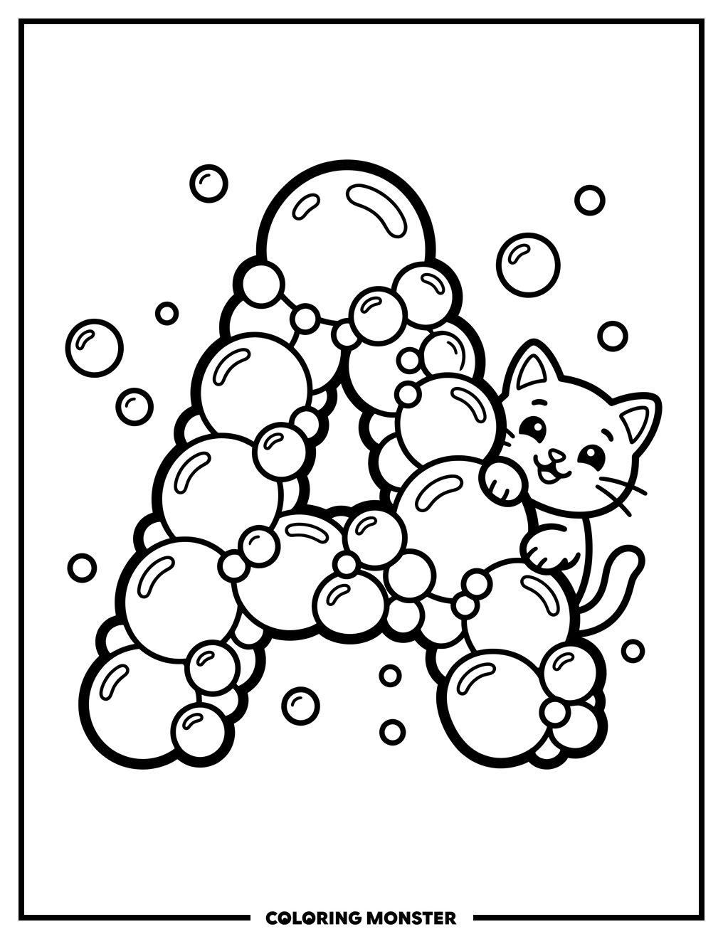 Letter A With Bubble Cat Coloring Page