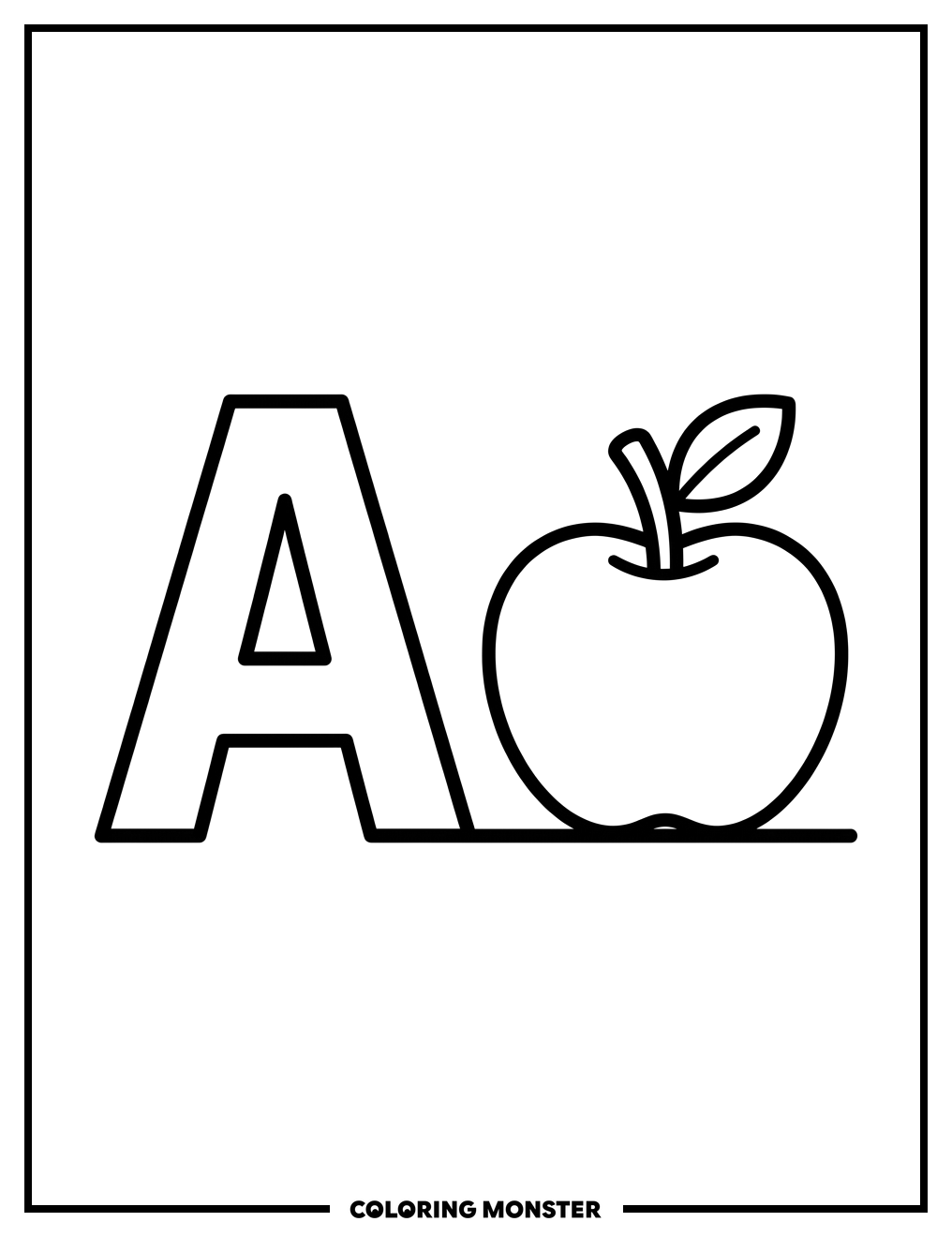 Letter A With Friendly Apple Coloring Page