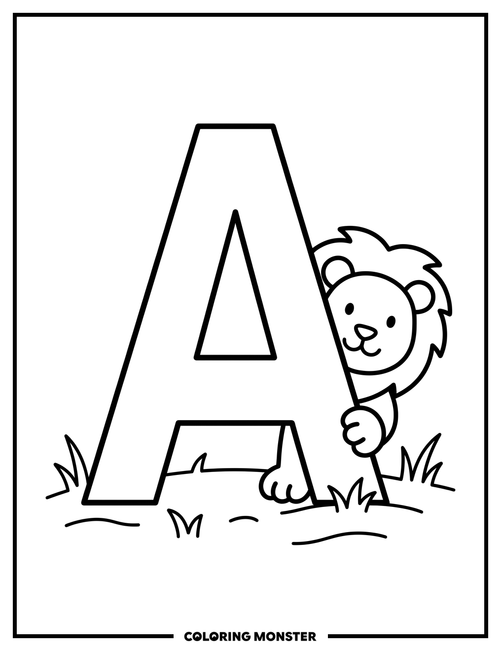 Letter A With Lion Cub Coloring Page