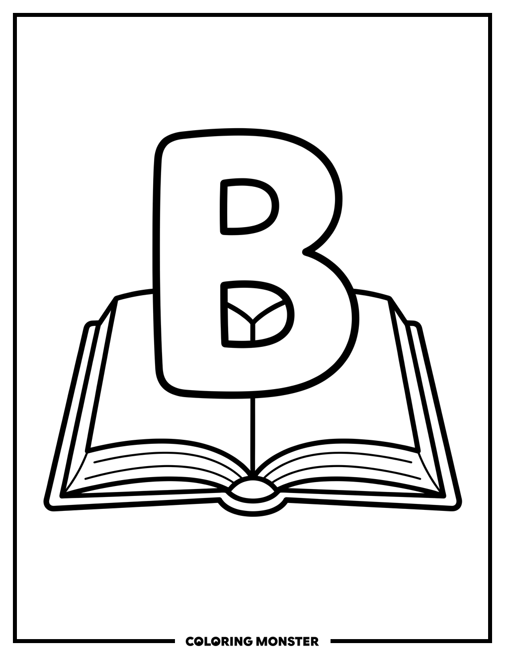 Letter B and Open Book Coloring Page