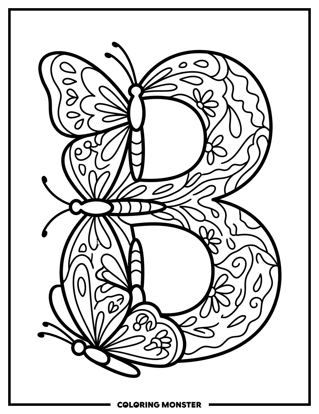 Letter B Butterfly Alphabet Coloring Page