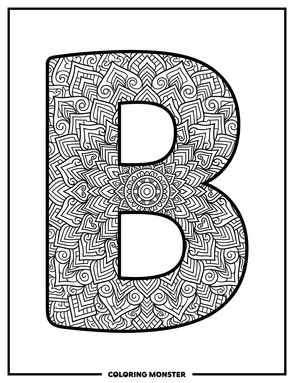 Letter B Geometric Mandala Coloring Page