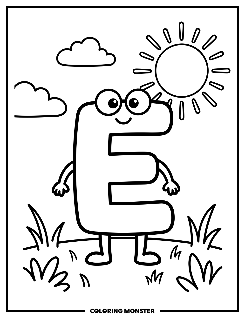 Letter E Monster Coloring Page