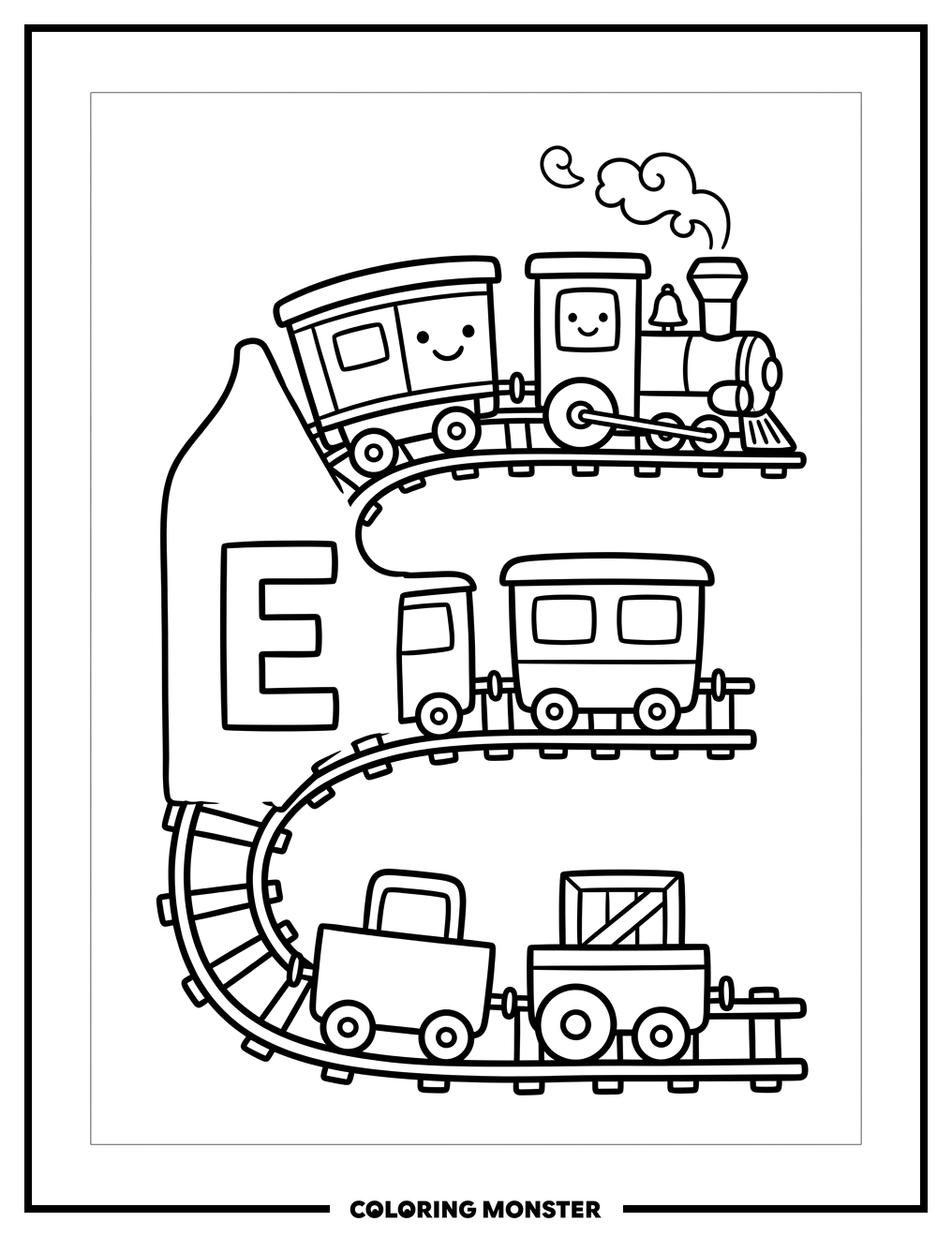 Letter E Train Coloring Page