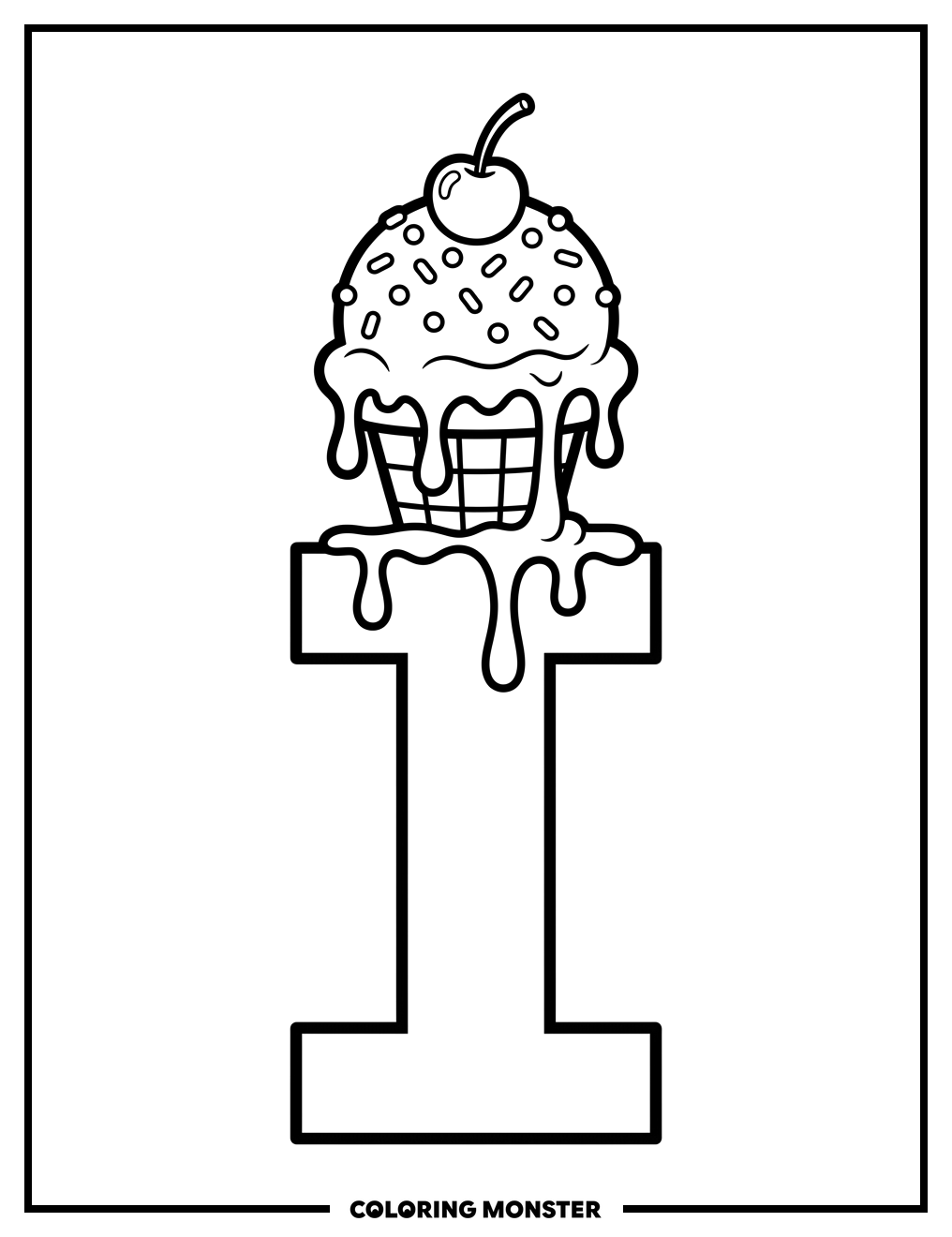 Letter I Ice Cream Cone Coloring Page