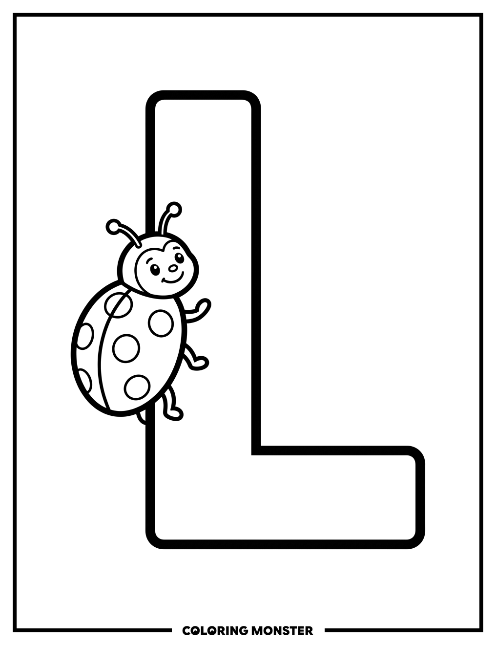 Letter L With Ladybug Coloring Page