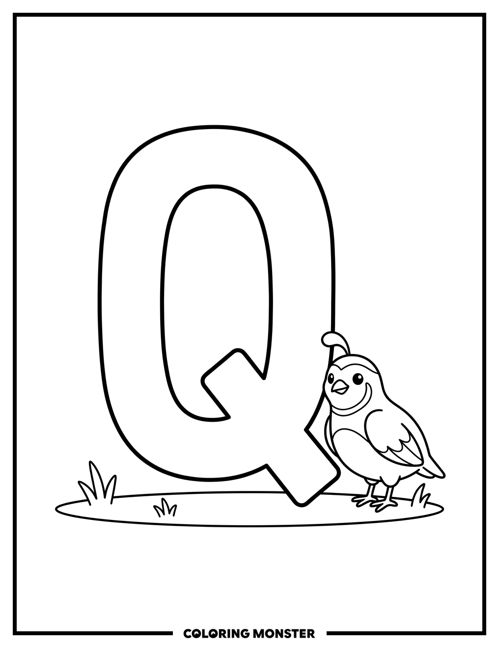 Letter Q With Quail Coloring Page